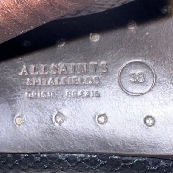 AllSaints Spitelfield Black Iridescent Snakeskin Emboss Leather Booties Women 8 - Picture 10 of 11